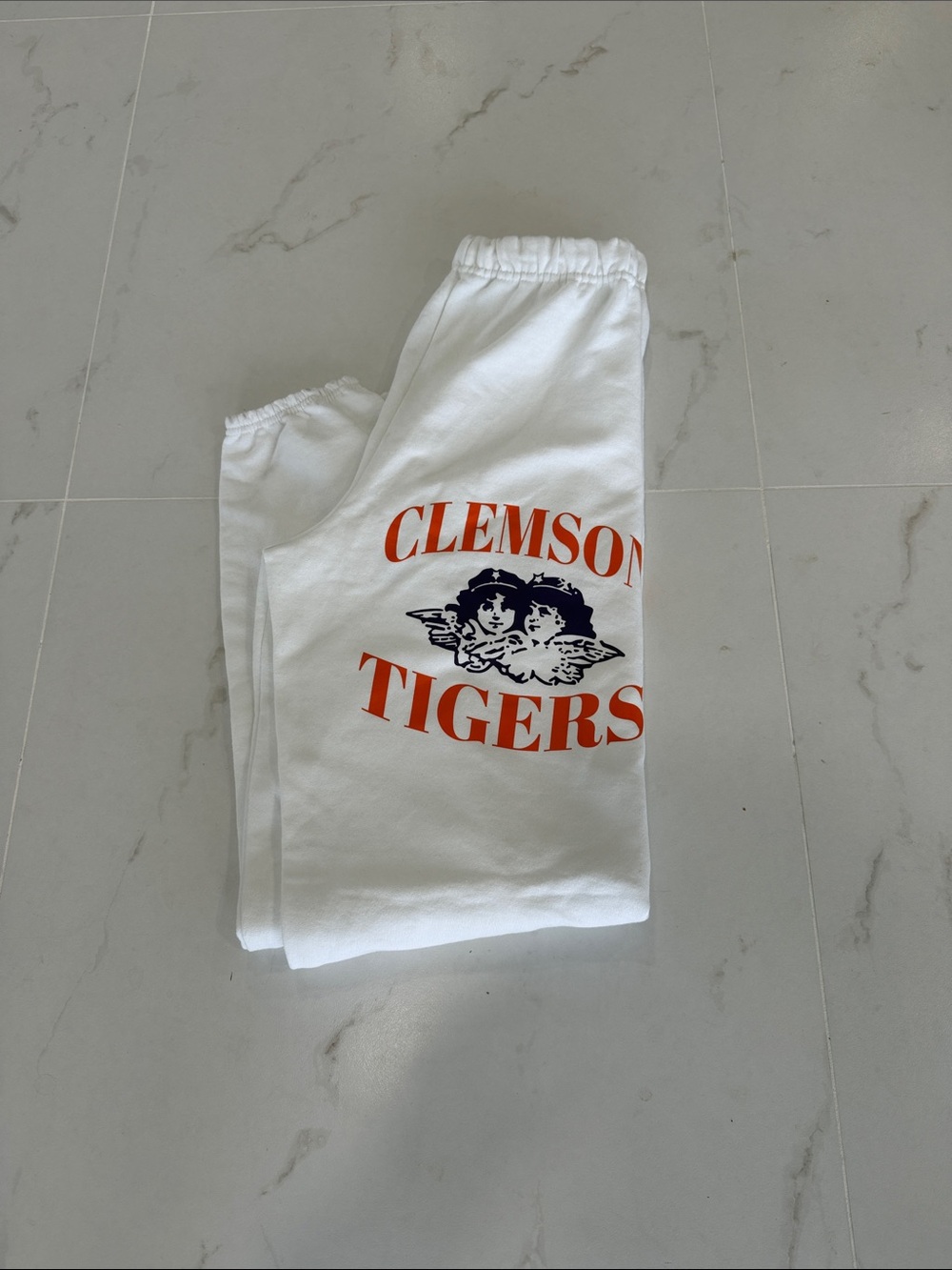 Jerzees White Clemson Tigers Track Joggers with Orange & Purple Graphic